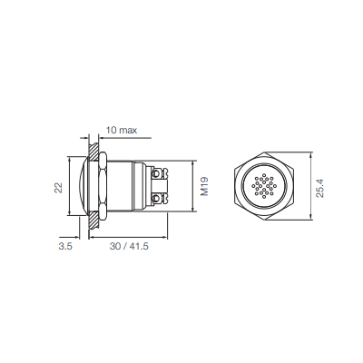 Buzzer 12VDC lumineux rouge en acier inoxydable