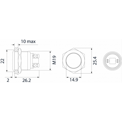 Dimensions bouton poussoir inox pour demande de sortie pour contrôle d'accès